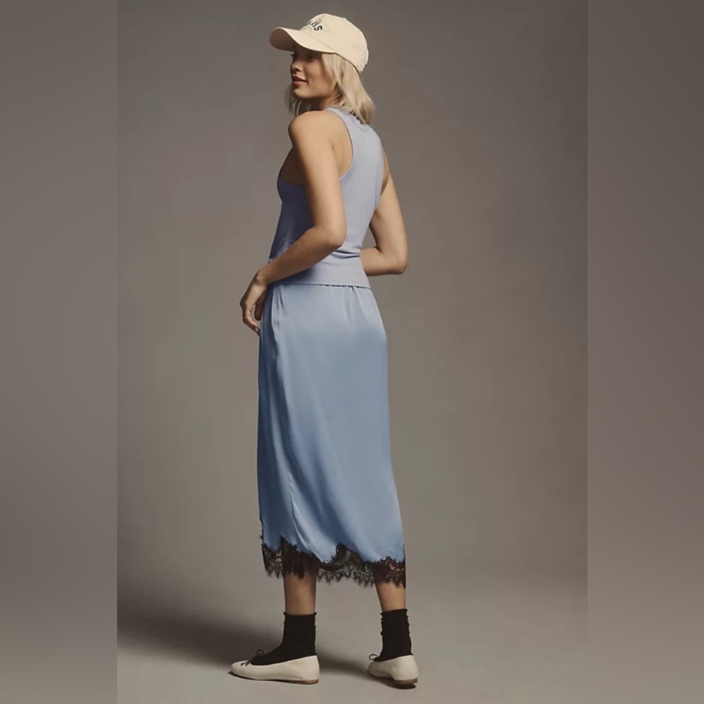 Anthropologie Keely Twofer Periwinkle Blue knit and satin midi dress - Picture 4 of 4